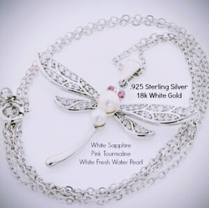Lorenzo Silver and White Dragonfly Necklace